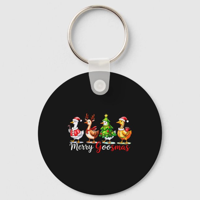 Cute Funny Merry Goosmas Silly Goose Reindeer Hot  Keychain (Front)