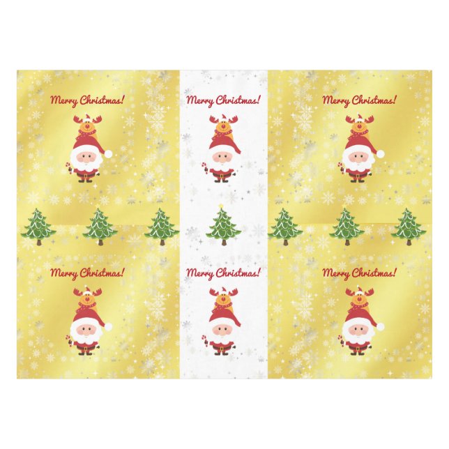 Cute Funny Modern Rudolph Santa Christmas Trees Tablecloth (Front (Horizontal))