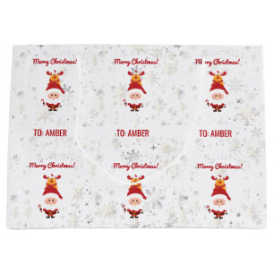Cute Funny Modern Rudolph Santa Personalized Name  Large Gift Bag