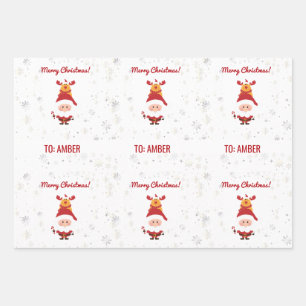 Cute Funny Modern Rudolph Santa Personalized Name  Wrapping Paper Sheet