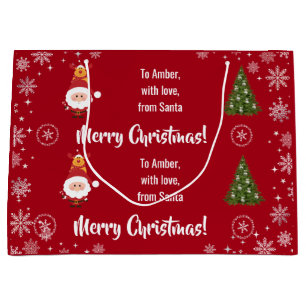 Cute Funny Modern Santa Rudolph Personalized Name  Large Gift Bag