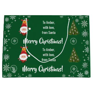 Cute Funny Modern Santa Rudolph Personalized Name  Large Gift Bag