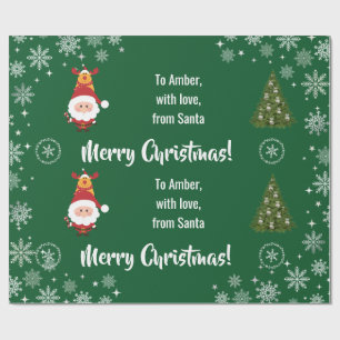 Cute Funny Modern Santa Rudolph Personalized Name  Wrapping Paper