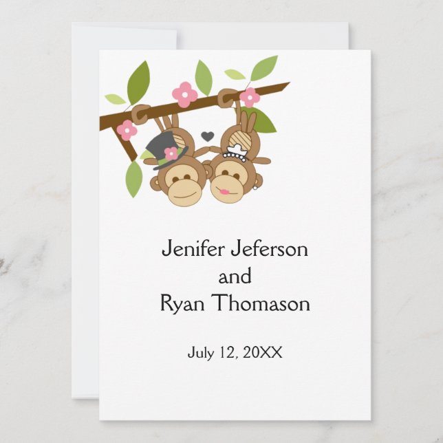 cute funny monkey couple wedding Invitation (Front)