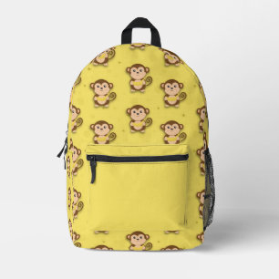 Cute Funny Monkey With Banana Pattern  Printed Backpack