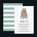 Cute funny monster. Animal kids boy birthday Thank You Card<br><div class="desc">Funny monster kids birthday party Thank you card in green orange colours. Please contact me if you need additional items.</div>