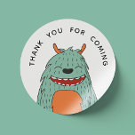 Cute funny monster. Birthday thank you for coming Classic Round Sticker<br><div class="desc">"Thank you for coming" sticker with cute monster for baby / kids birthday party. Please contact me if you need additional items.</div>