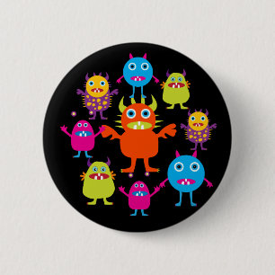 Cute Funny Monster Party Creatures in Circle 2 Inch Round Button