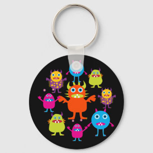 Cute Funny Monster Party Creatures in Circle Keychain