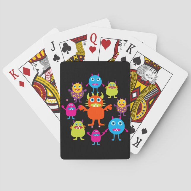 Cute Funny Monster Party Creatures in Circle Playing Cards (Back)