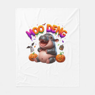 Cute & Funny MOO DENG Baby Hippo Pumpkin Ghost Hal Fleece Blanket