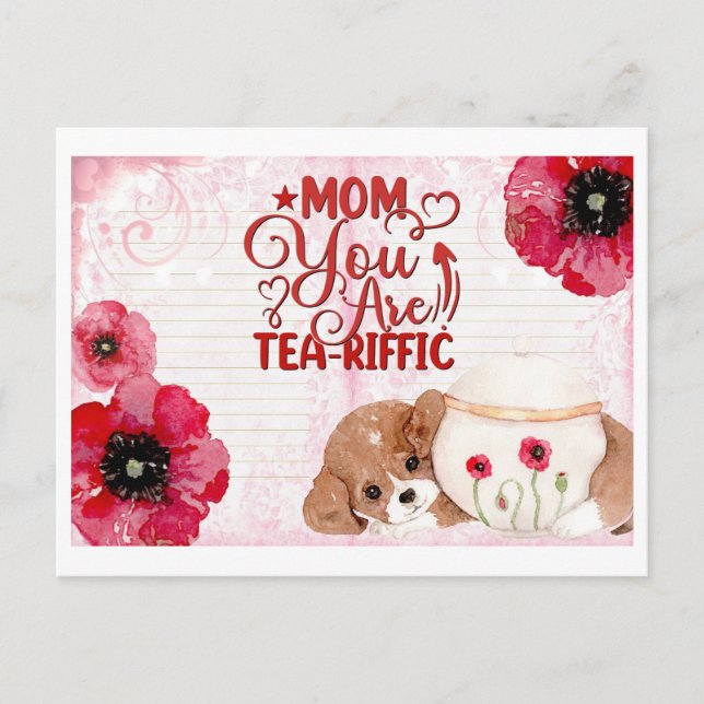 Cute Funny Mothers Day Tea Lover Dog Floral Postcard (Front)