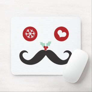 Cute Funny Moustache Silly Face Snowflake Holiday Mouse Pad