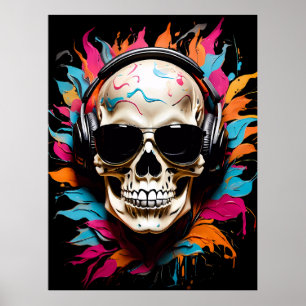 Cute funny musical skull poster