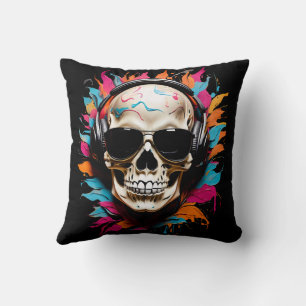 Cute funny musical skull  throw pillow