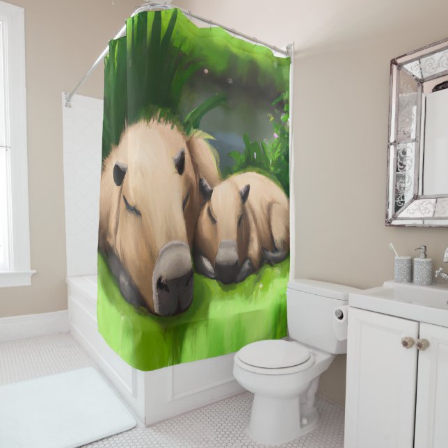Cute Funny Napping Capybaras by the Pond (In Situ)