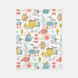 Cute funny nautical animals. Sea kids pattern Fleece Blanket