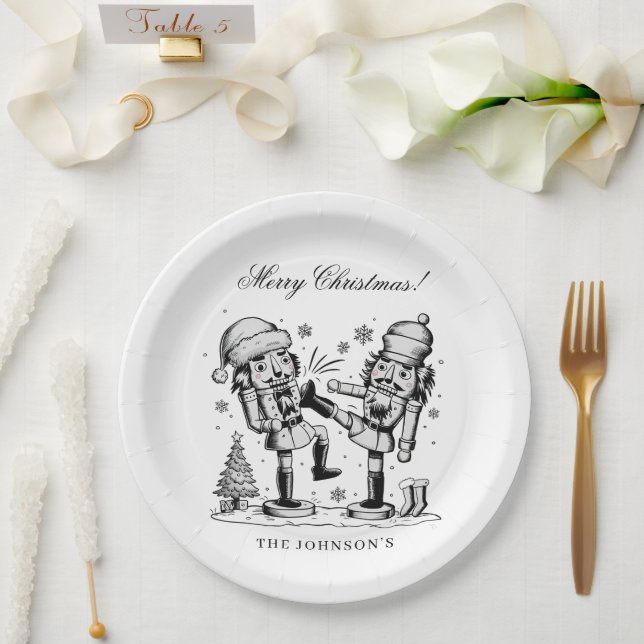 Cute funny nutcrackers Christmas personalized  Paper Plate (Wedding)