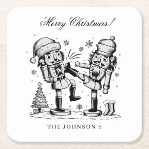 Cute funny nutcrackers Christmas personalized  Square Paper Coaster