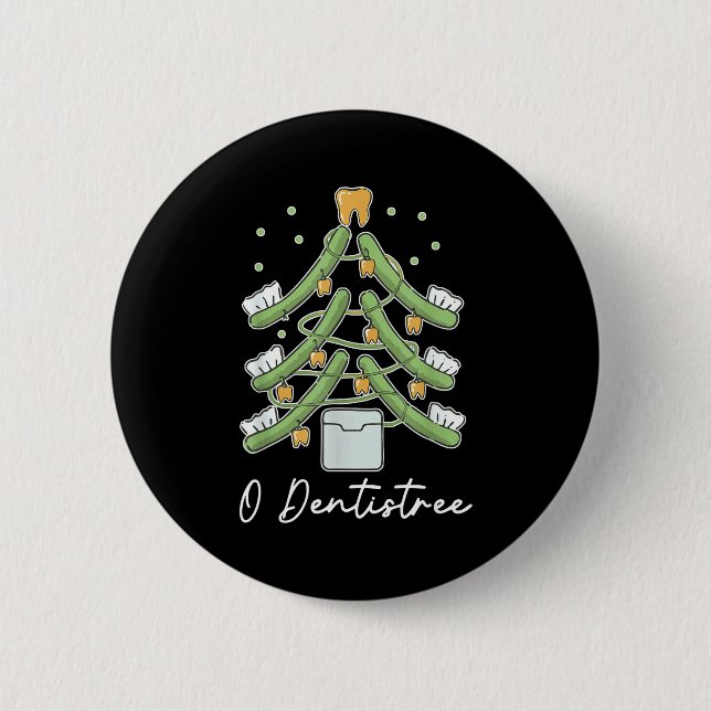 Cute Funny O Dentistree Teeth Brush Christmas Tree 2 Inch Round Button (Front)