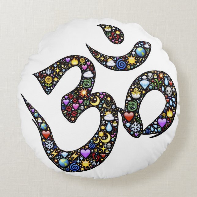Cute funny ohm emoji om namaste yoga symbol emojis round pillow (Front)