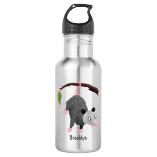 Cute funny opossum hanging from branch cartoon 532 ml water bottle