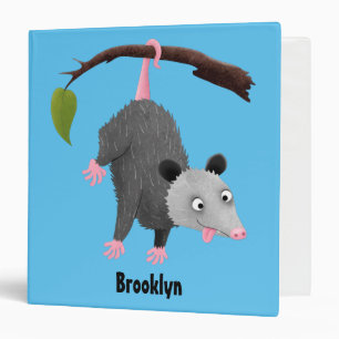 Cute funny opossum hanging from branch cartoon binder