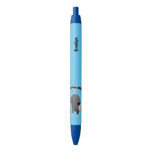 Cute funny opossum hanging from branch cartoon black ink pen