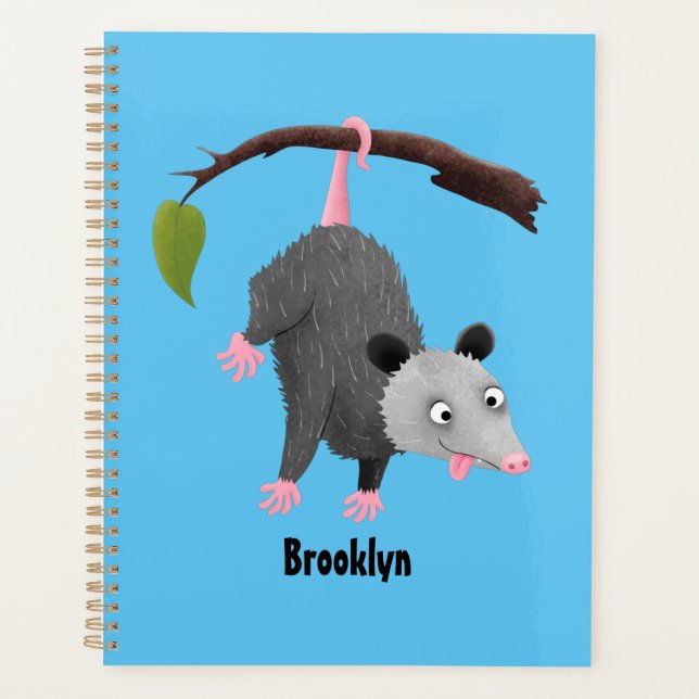 Cute funny opossum hanging from branch cartoon  planner (Front)