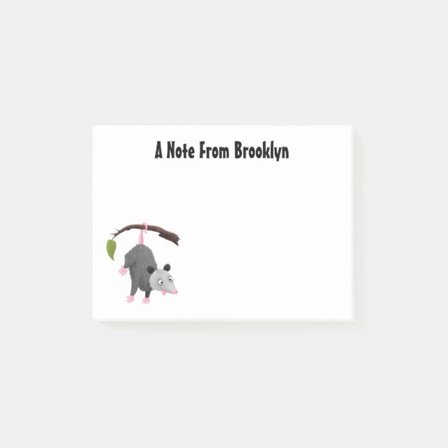 Cute funny opossum hanging from branch cartoon post-it notes (Front)