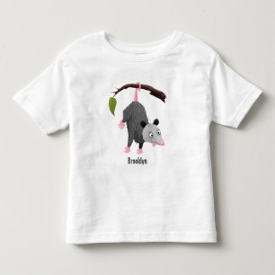 Cute funny opossum hanging from branch cartoon toddler t-shirt