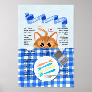 Cute Funny Orange Cat Breakfast Recipe Poster