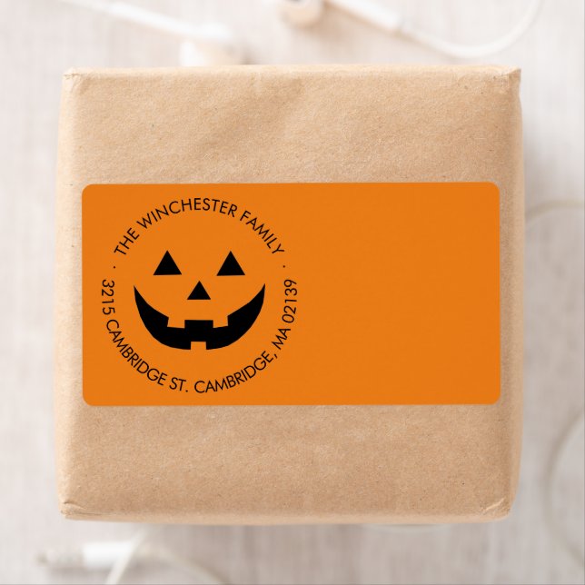 Cute funny orange jack o lantern Halloween address (Insitu)