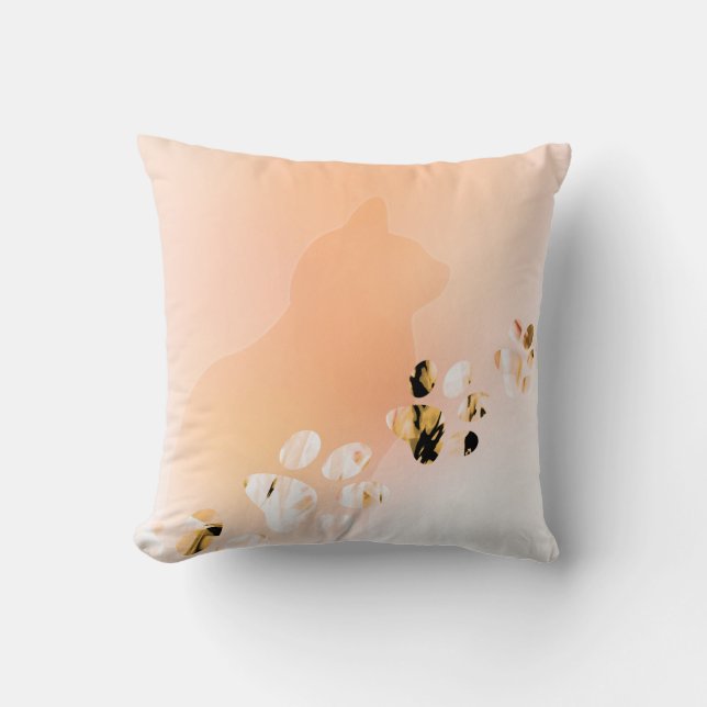 Cute Funny Orange & White Cat Paw Throw Pillow (Front)