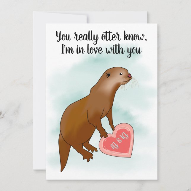 Cute Funny Otter Pun Valentines Romantic Flat Card (Front)