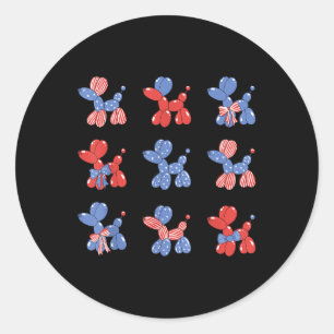 Cute Funny Patriotic Balloon Dog Coquette Bow 4th Classic Round Sticker