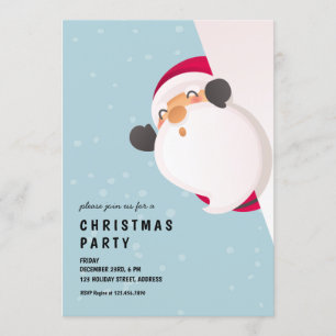 Cute Funny Peeking Santa Claus Christmas Invitation