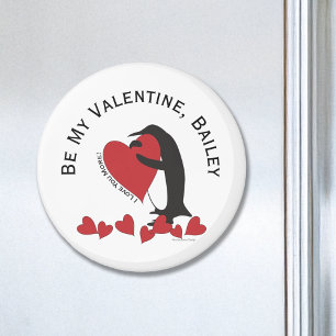 Cute Funny Penguin and Red Heart Be My Valentine Magnet