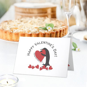 Cute Funny Penguin and Red Heart Valentine Holiday Card