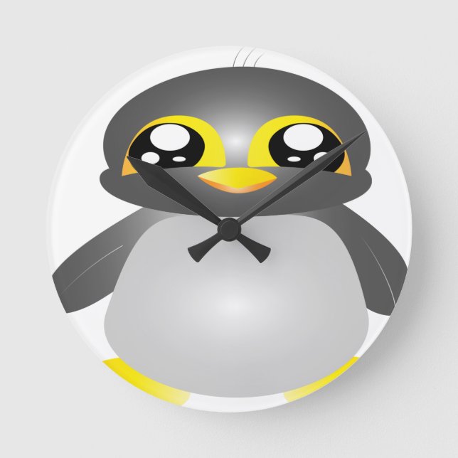 cute funny penguin animal round clock (Front)