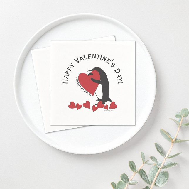Cute Funny Penguin Heart Valentine Paper Napkin (Creator Uploaded)