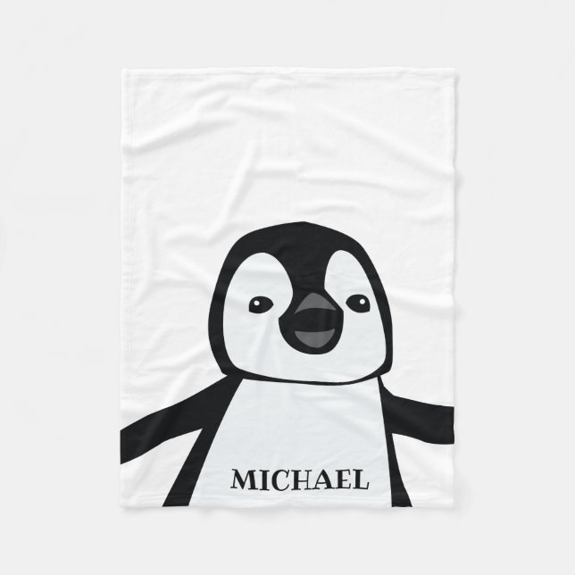 Cute Funny Penguin Nursery Black and white Fleece Blanket (Front)