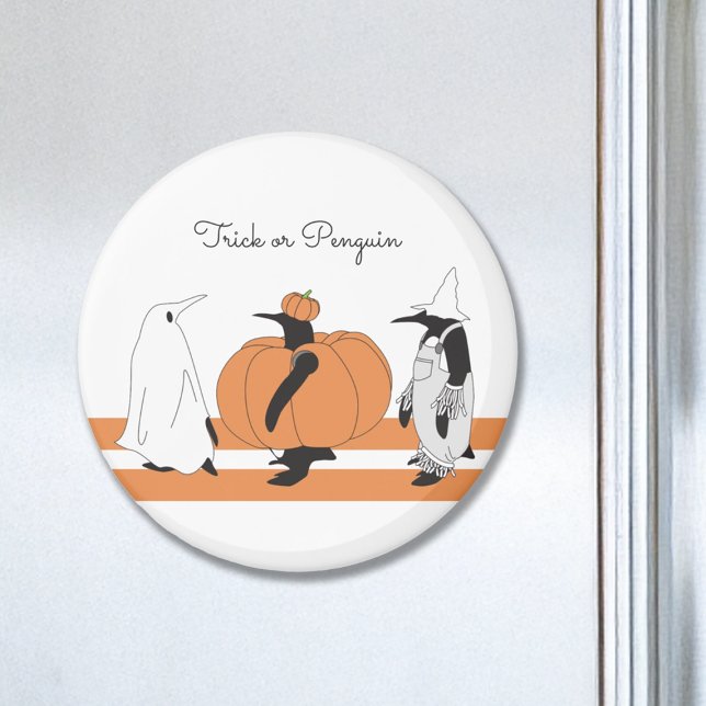 Cute Funny Penguin Pumpkin Cartoon Halloween Magnet (Creator Uploaded)