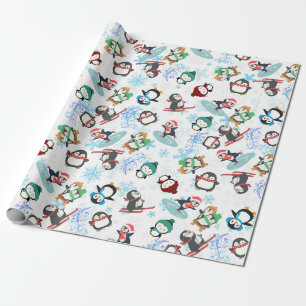 Cute Funny penguins winter sports Christmas  Wrapping Paper