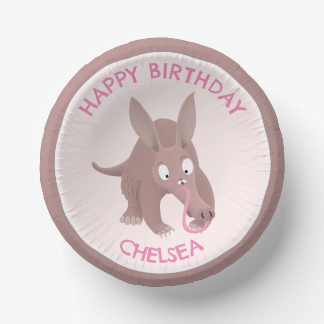Cute funny personalised aardvark birthday paper plate (Front)