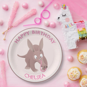 Cute funny personalised aardvark birthday paper plate
