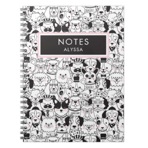 Cute Funny Personalized Dog Breeds Black and White Notebook