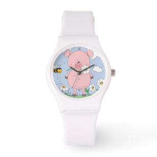 Cute funny pig cartoon watch