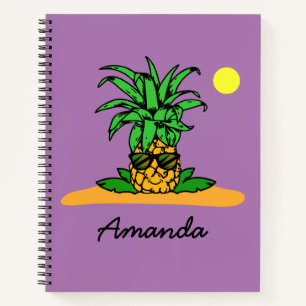 Cute Funny Pineapple Lavender Personalized Name Notebook