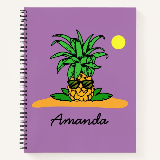 Cute Funny Pineapple Lavender Personalized Name Notebook (Front)